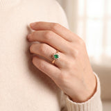 14k Yellow Gold Emerald and Diamond Halo Ladies Ring Size 6.5