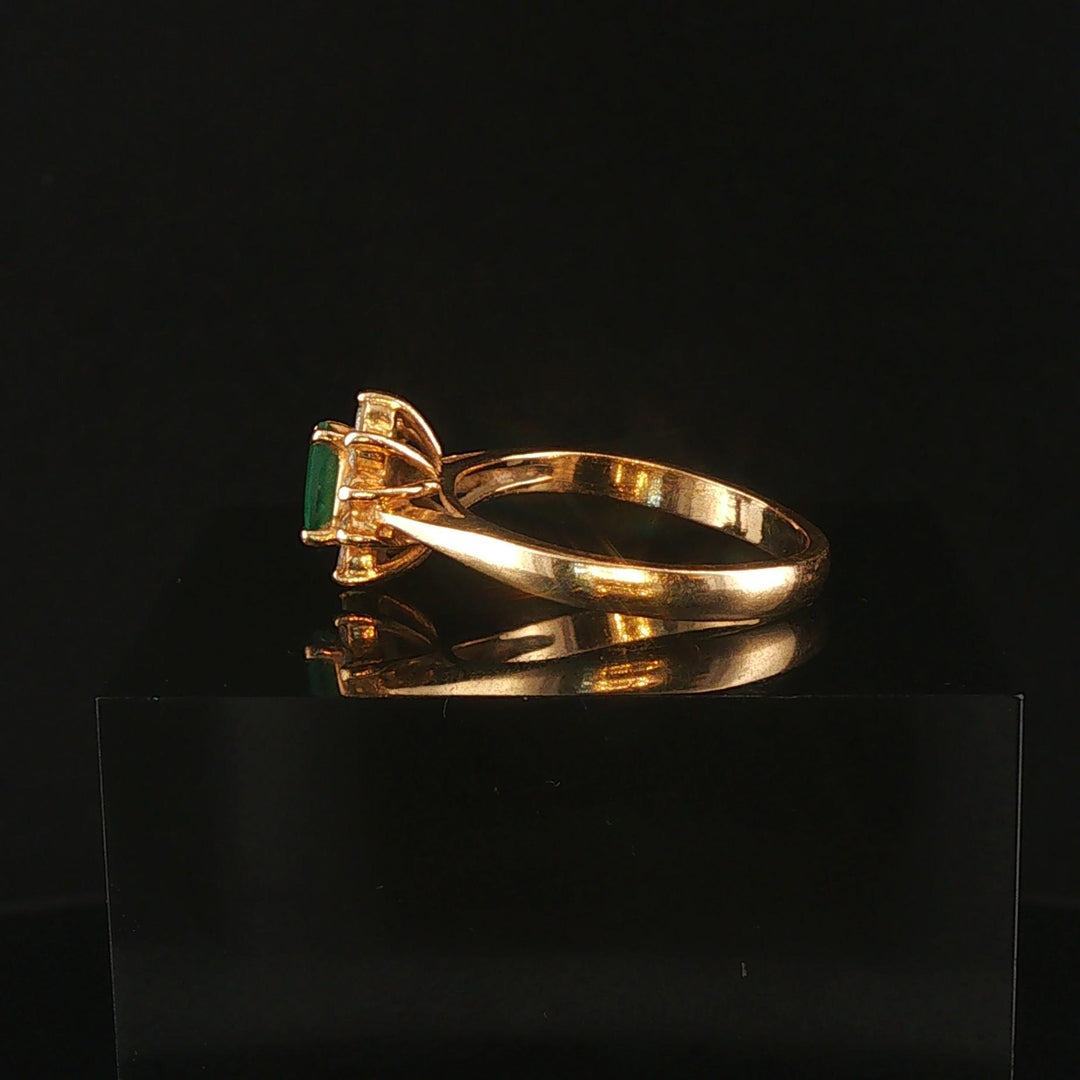 14k Yellow Gold Emerald and Diamond Halo Ladies Ring Size 6.5