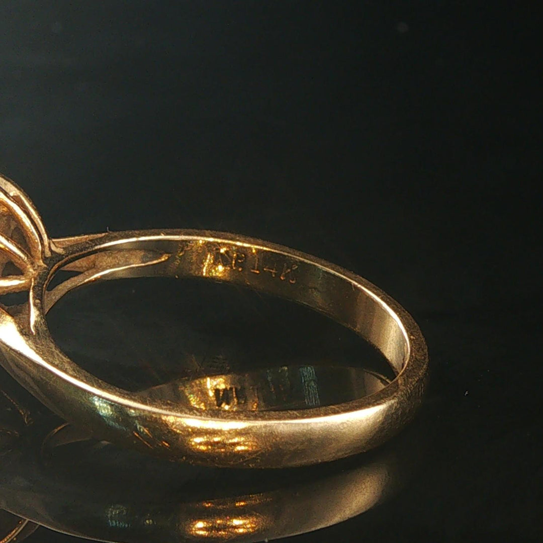 14k Yellow Gold Emerald and Diamond Halo Ladies Ring Size 6.5