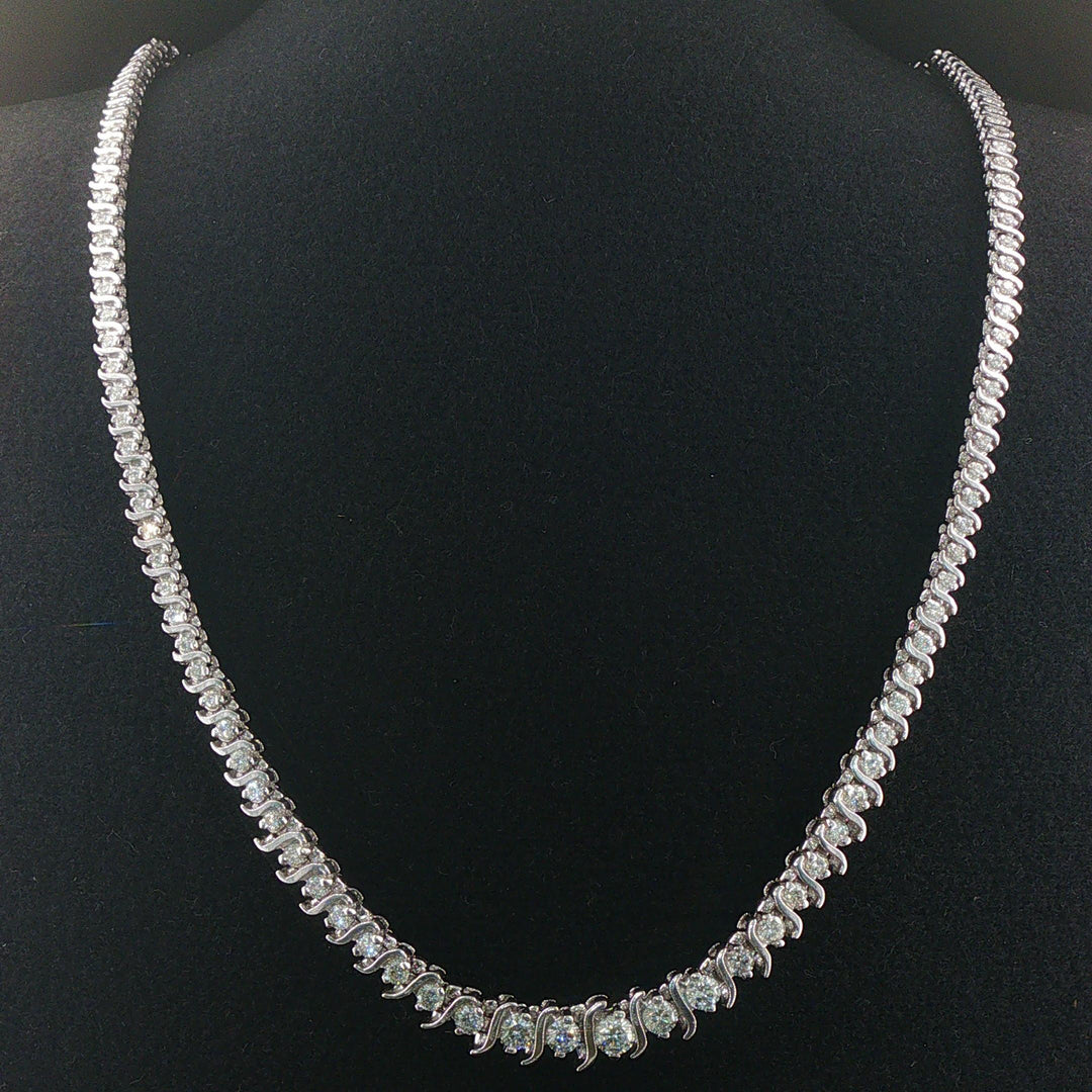 14k White Gold 10cttw Diamond Graduated S Link Riviera Tennis Necklace 18"