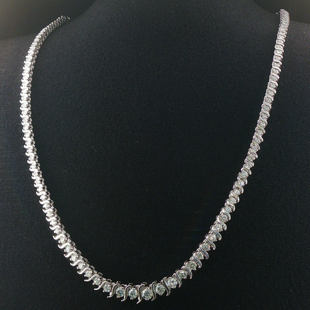 14k White Gold 10cttw Diamond Graduated S Link Riviera Tennis Necklace 18"