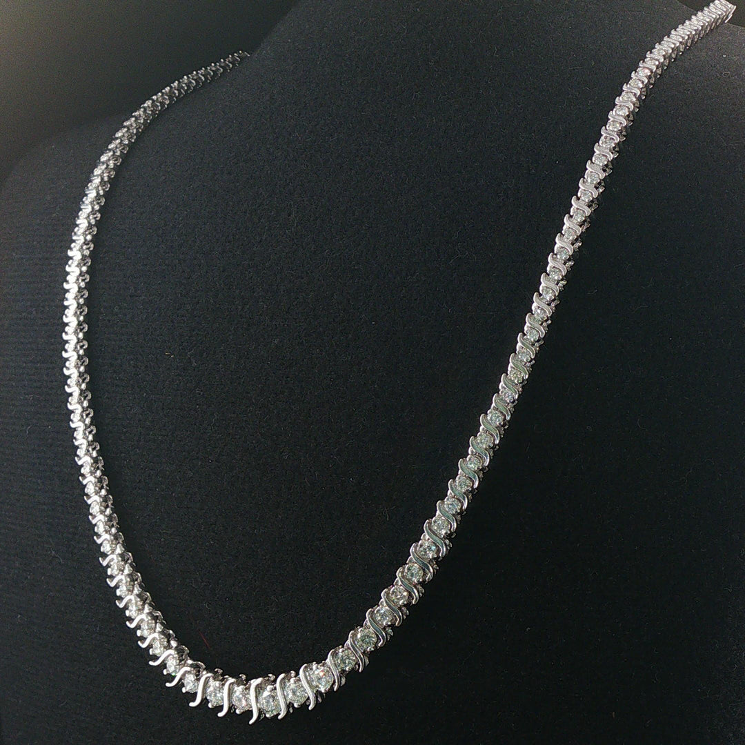 14k White Gold 10cttw Diamond Graduated S Link Riviera Tennis Necklace 18"