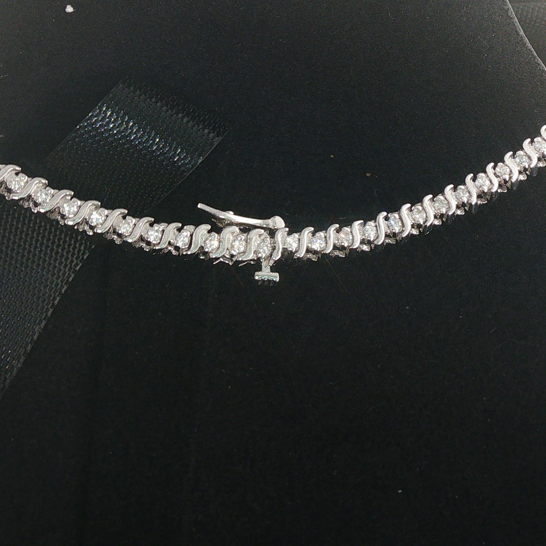 14k White Gold 10cttw Diamond Graduated S Link Riviera Tennis Necklace 18"