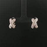 18k White Gold and 1.50cttw Pave Set Diamond Solid X Huggie Earrings