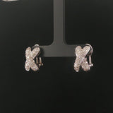 18k White Gold and 1.50cttw Pave Set Diamond Solid X Huggie Earrings