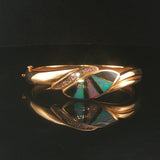 14k Yellow Gold 33g Solid Opal Onyx and Diamond Solid Bangle Bracelet 6.25"