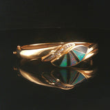 14k Yellow Gold 33g Solid Opal Onyx and Diamond Solid Bangle Bracelet 6.25"