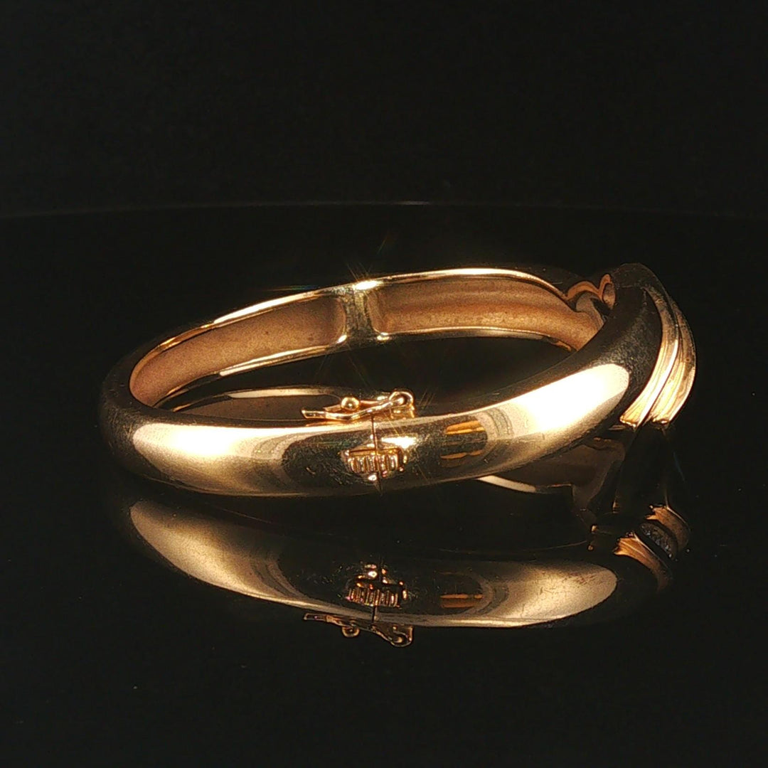 14k Yellow Gold 33g Solid Opal Onyx and Diamond Solid Bangle Bracelet 6.25"