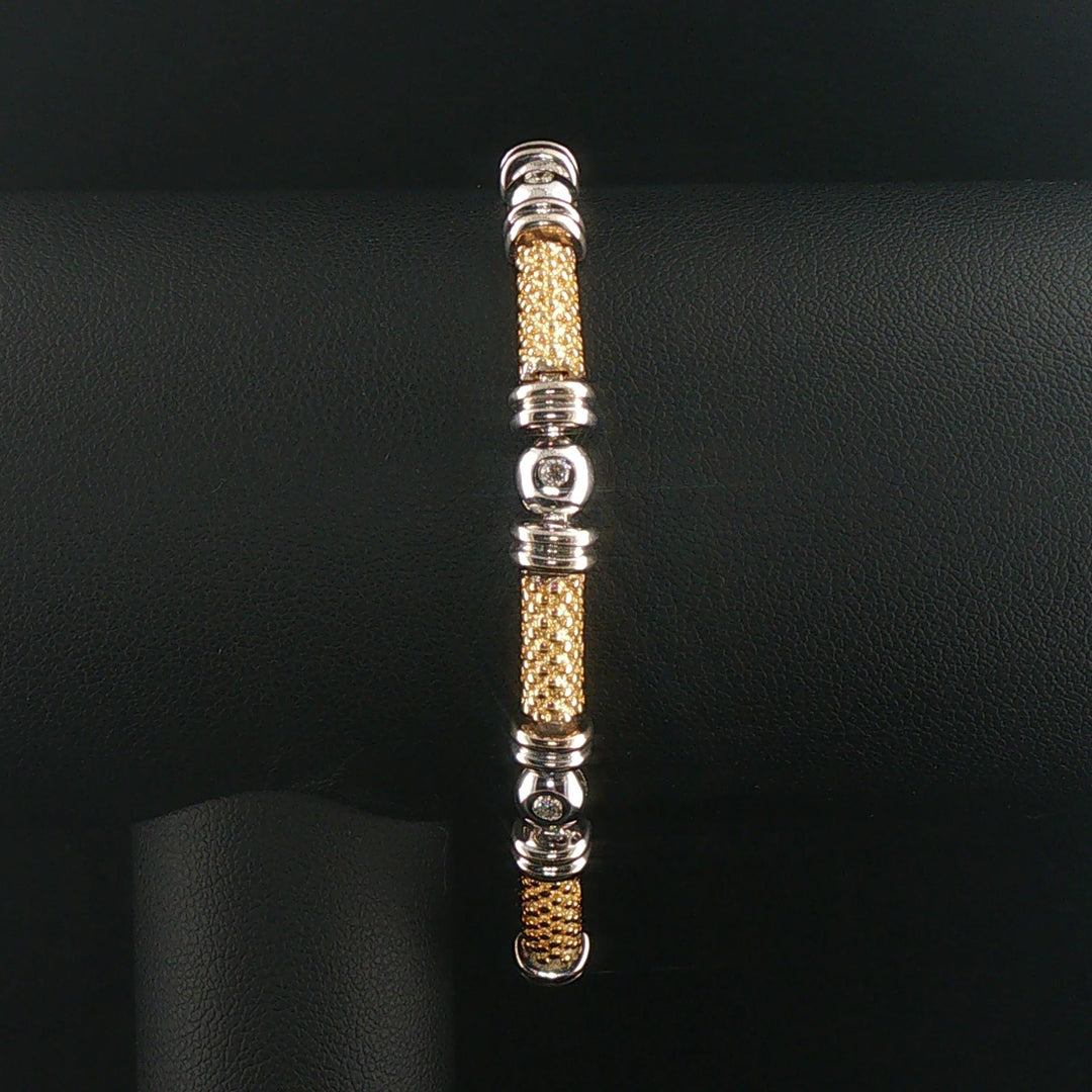 14k Yellow and White Gold 19.6 Solid Bezel Set Diamond Bar Link Bracelet 7"