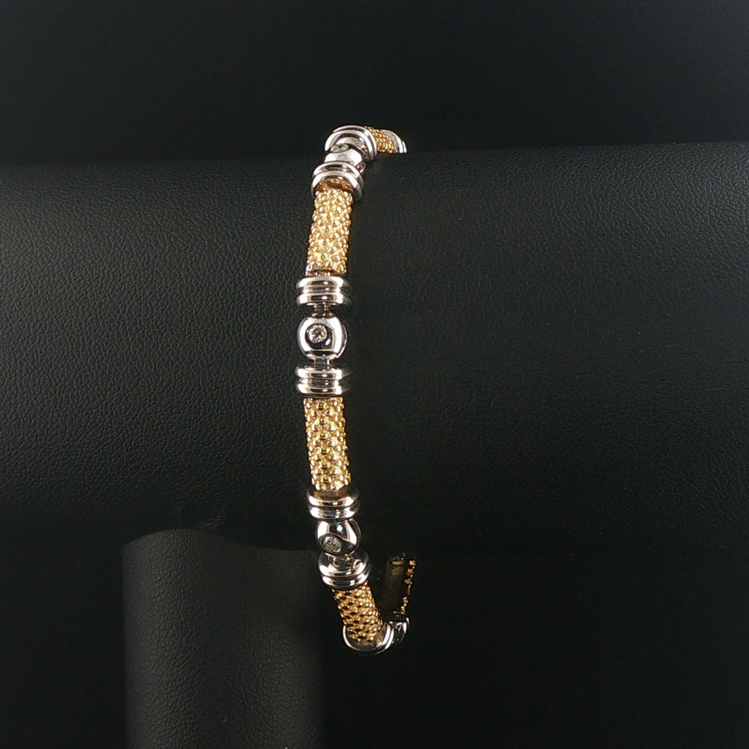 14k Yellow and White Gold 19.6 Solid Bezel Set Diamond Bar Link Bracelet 7"