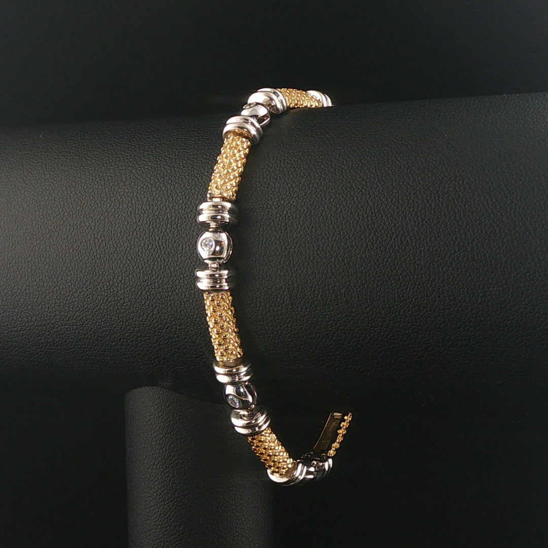 14k Yellow and White Gold 19.6 Solid Bezel Set Diamond Bar Link Bracelet 7"