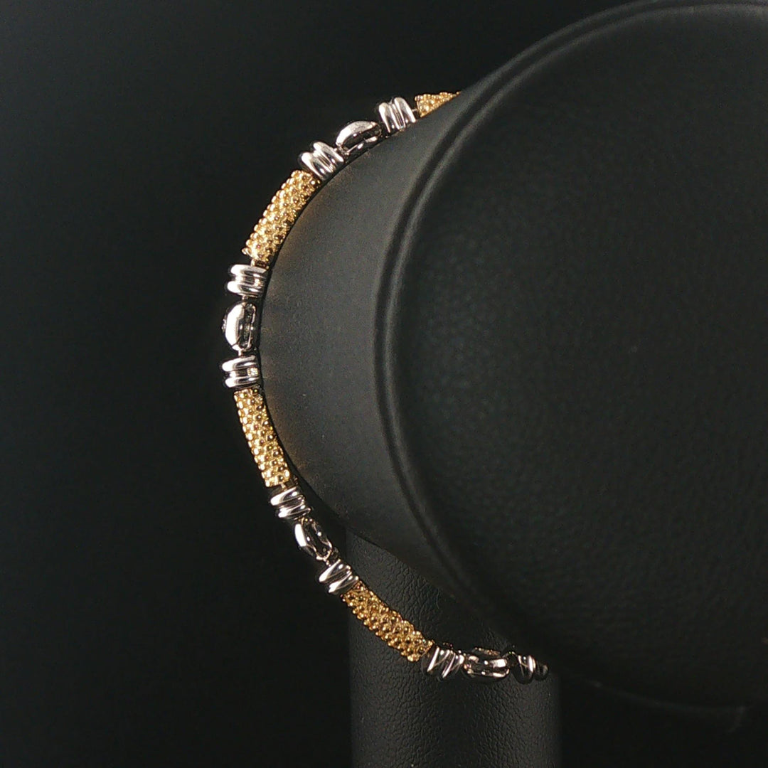 14k Yellow and White Gold 19.6 Solid Bezel Set Diamond Bar Link Bracelet 7"