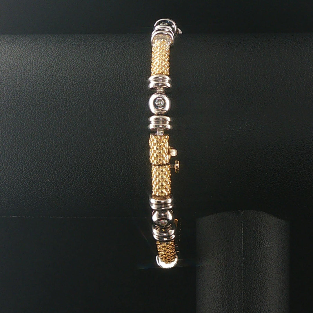 14k Yellow and White Gold 19.6 Solid Bezel Set Diamond Bar Link Bracelet 7"