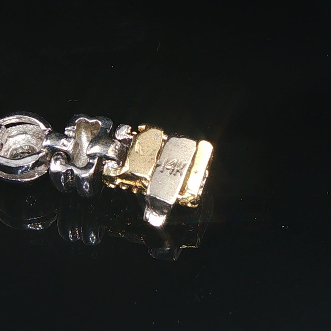 14k Yellow and White Gold 19.6 Solid Bezel Set Diamond Bar Link Bracelet 7"