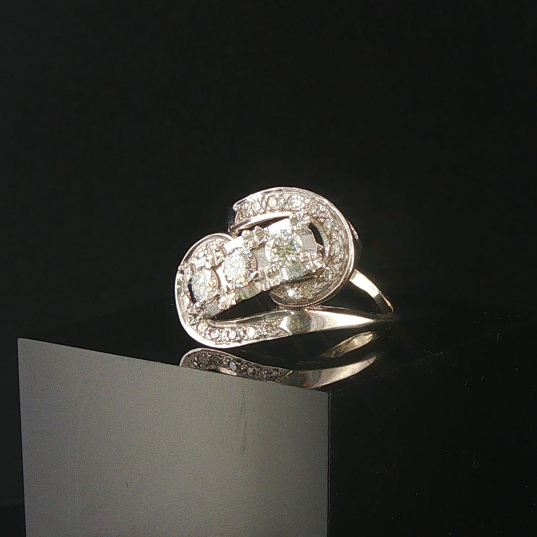 14k White Gold and 0.85cttw Diamond Ladies Fancy Ring Size 7.75