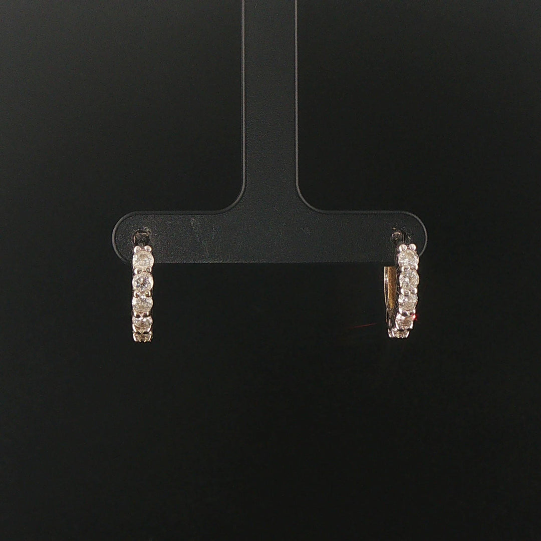 14k White Gold and 0.60cttw Diamond Hoop Huggie Earrings