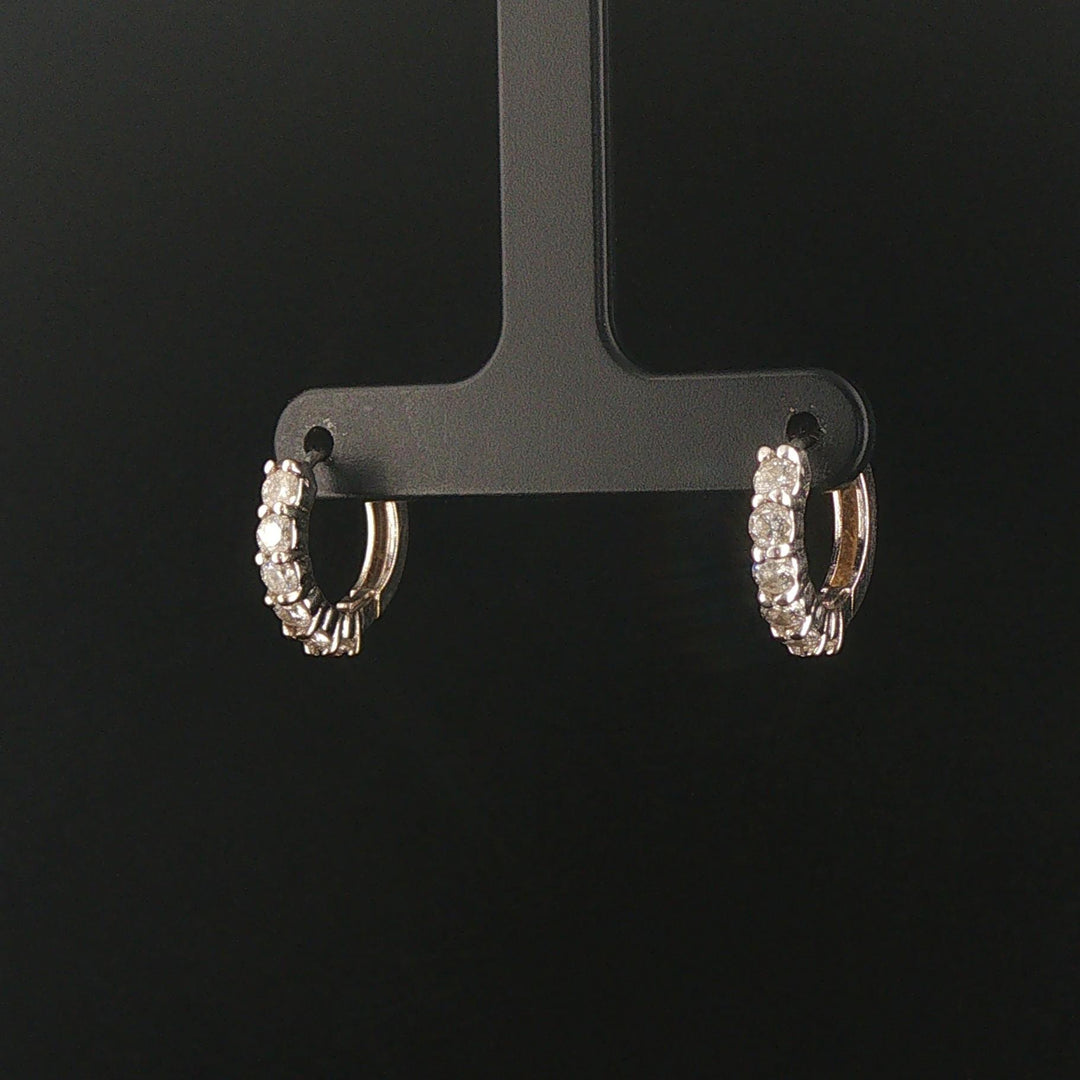 14k White Gold and 0.60cttw Diamond Hoop Huggie Earrings