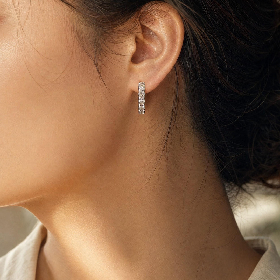 14k White Gold and 0.60cttw Diamond Hoop Huggie Earrings