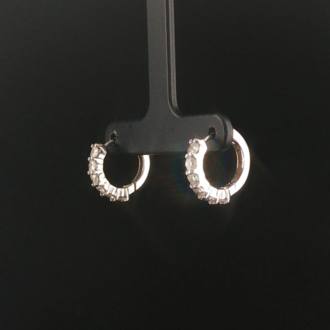 14k White Gold and 0.60cttw Diamond Hoop Huggie Earrings