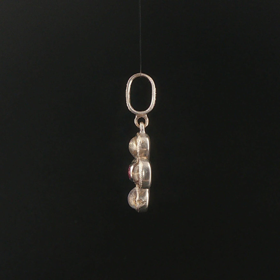 14k White Gold Rainbow Moonstone Pink Sapphire Diamond Vintage Clover Pendant