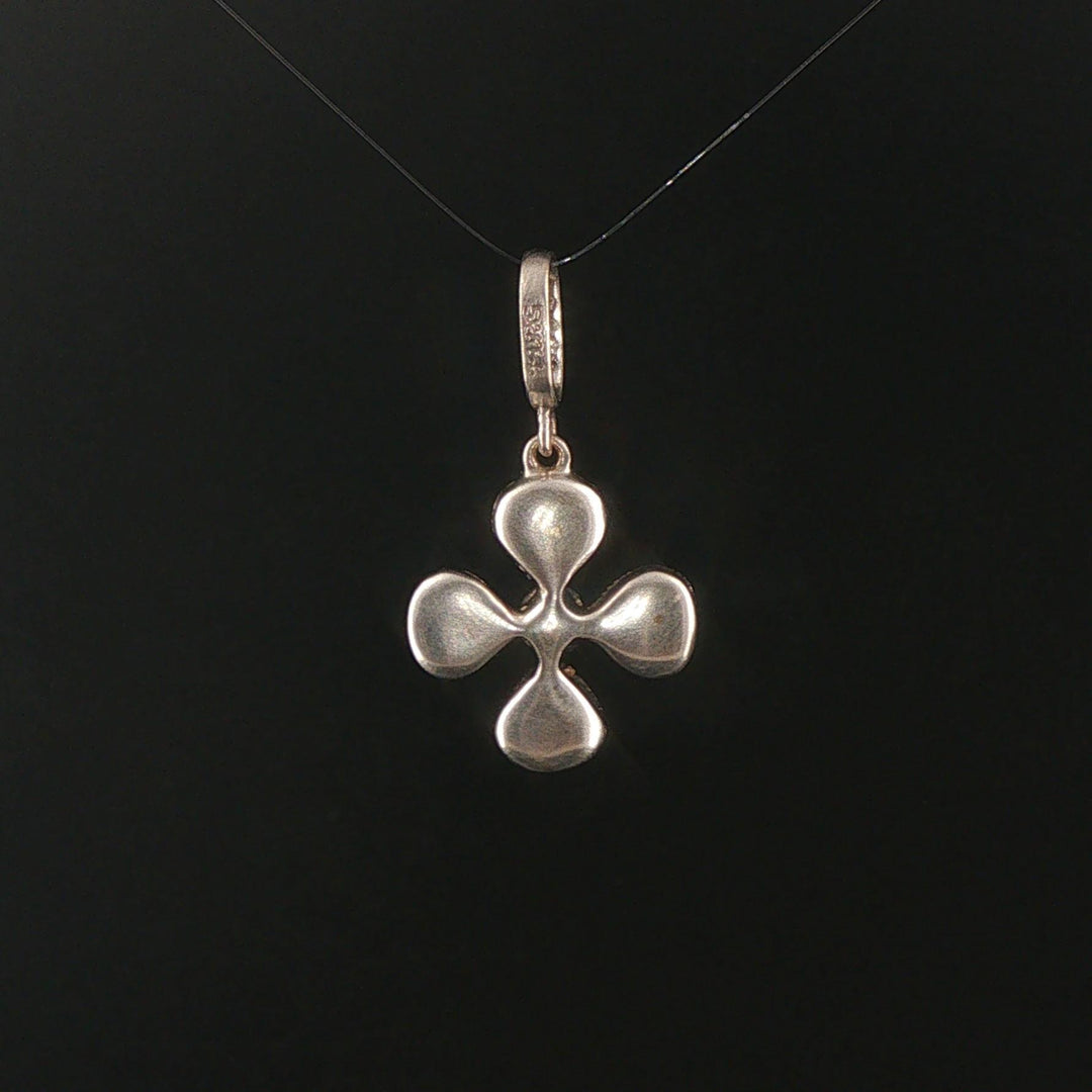 14k White Gold Rainbow Moonstone Pink Sapphire Diamond Vintage Clover Pendant