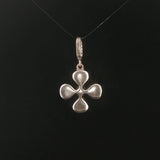 14k White Gold Rainbow Moonstone Pink Sapphire Diamond Vintage Clover Pendant