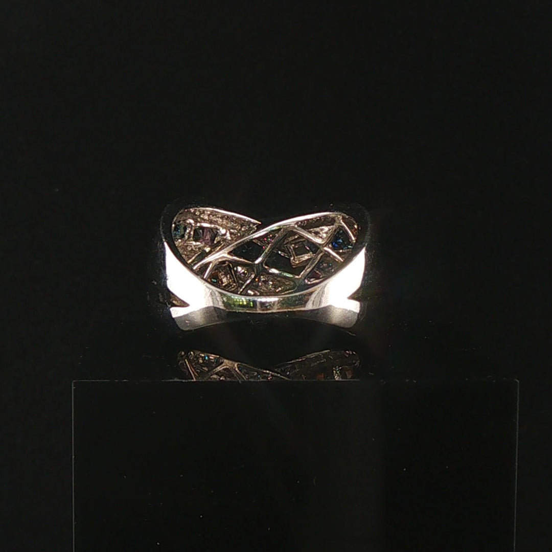 14k White Gold Rainbow Sapphire and Diamond Crossover Band Ring Size 8