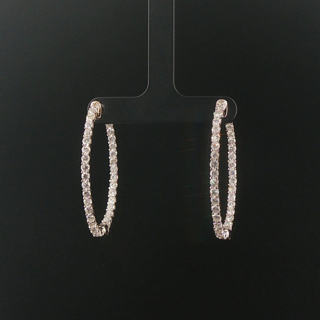 14k White Gold and 3.50cttw Diamond Inside Out Oval Hoop Earrings 1.5"