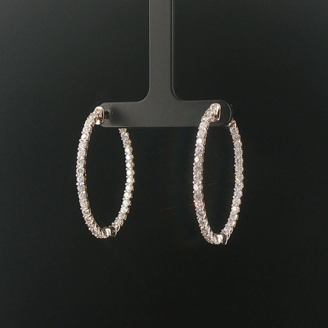 14k White Gold and 3.50cttw Diamond Inside Out Oval Hoop Earrings 1.5"