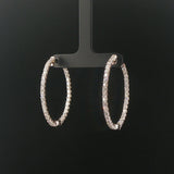 14k White Gold and 3.50cttw Diamond Inside Out Oval Hoop Earrings 1.5"