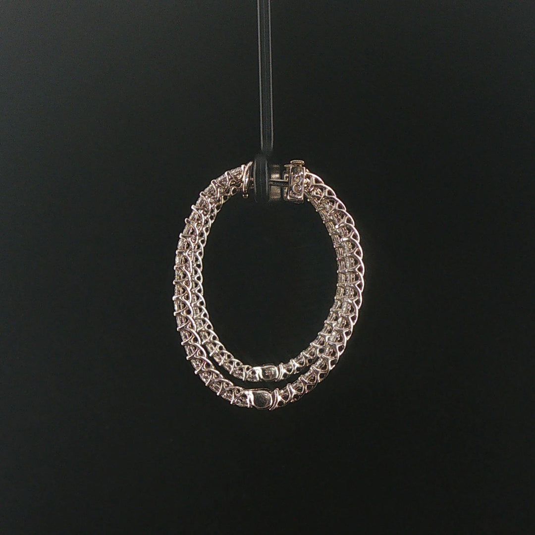 14k White Gold and 3.50cttw Diamond Inside Out Oval Hoop Earrings 1.5"