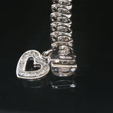 14k White Gold and 0.75cttw Diamond Heart Charm Link Bracelet 7.25"