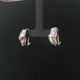 14k White Gold and 0.40cttw Round and Baguette Diamond Huggie Earrings