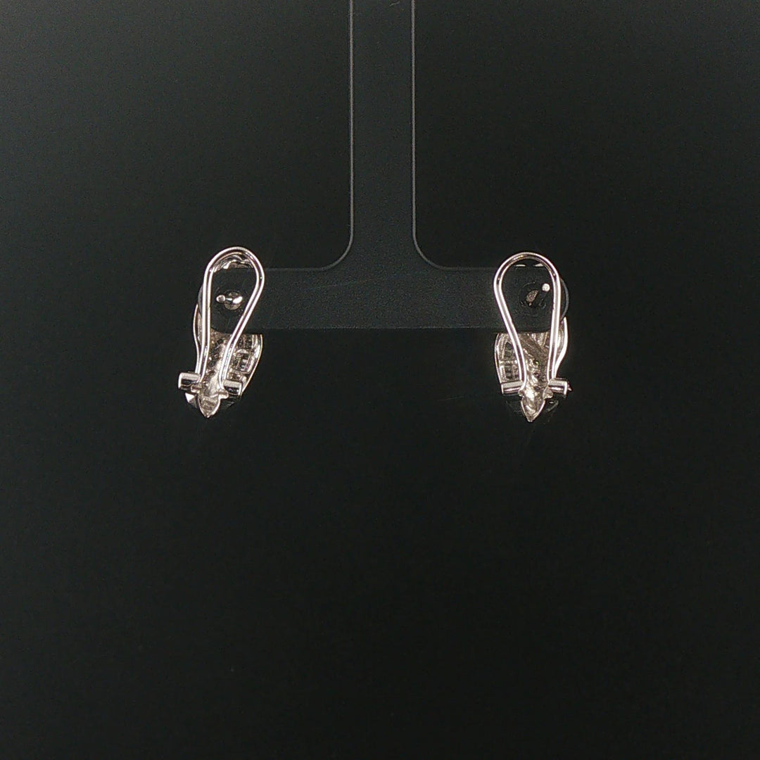 14k White Gold and 0.40cttw Round and Baguette Diamond Huggie Earrings