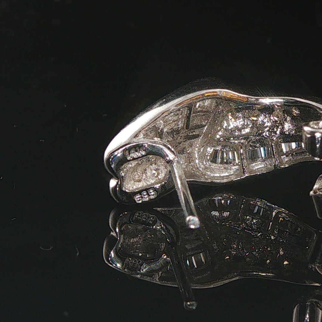 14k White Gold and 0.40cttw Round and Baguette Diamond Huggie Earrings