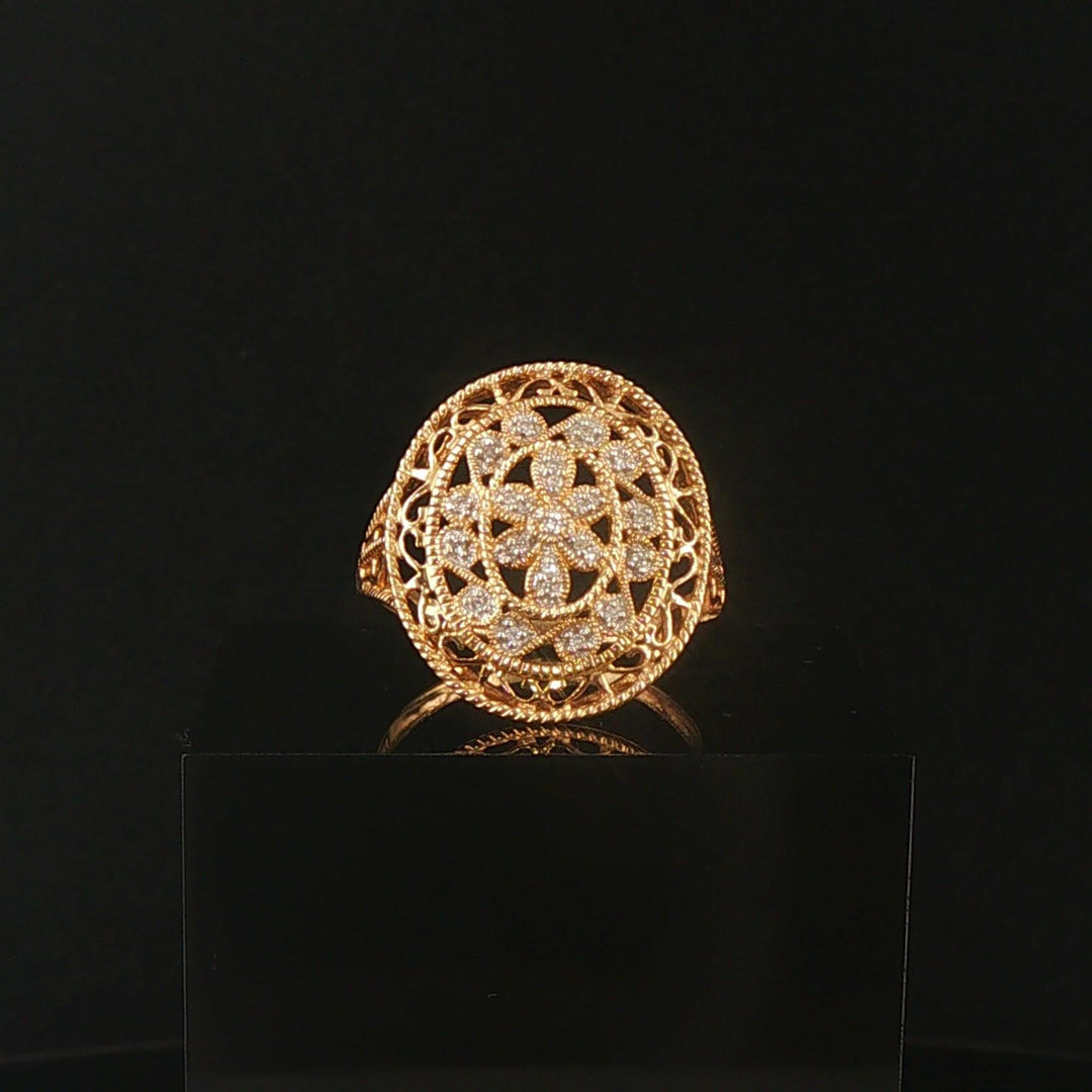14k Yellow Gold and Diamond Vintage Filigree Oval Ladies Ring Size 8.75