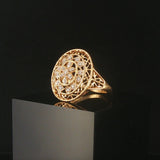 14k Yellow Gold and Diamond Vintage Filigree Oval Ladies Ring Size 8.75