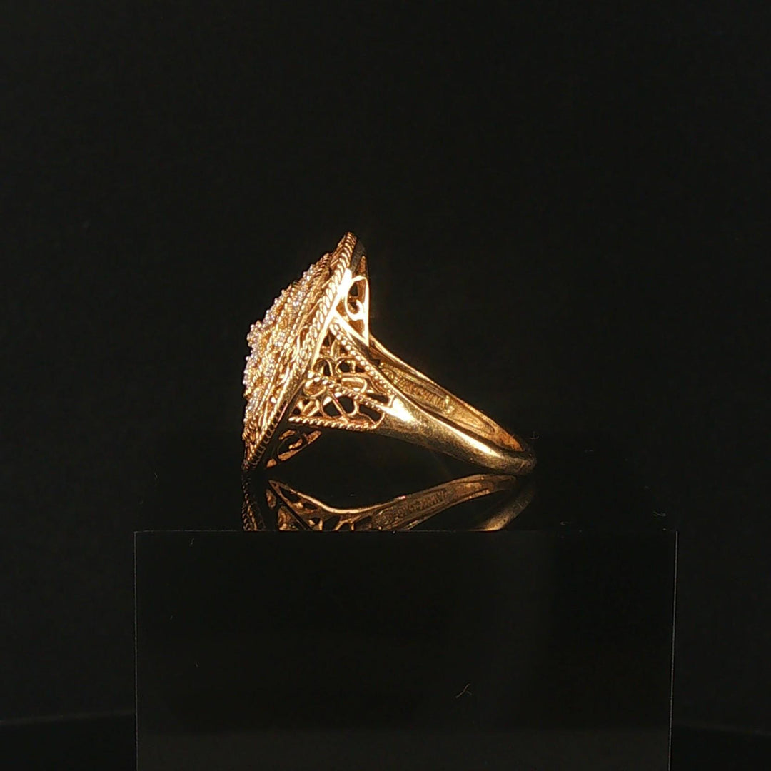 14k Yellow Gold and Diamond Vintage Filigree Oval Ladies Ring Size 8.75