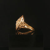 14k Yellow Gold and Diamond Vintage Filigree Oval Ladies Ring Size 8.75