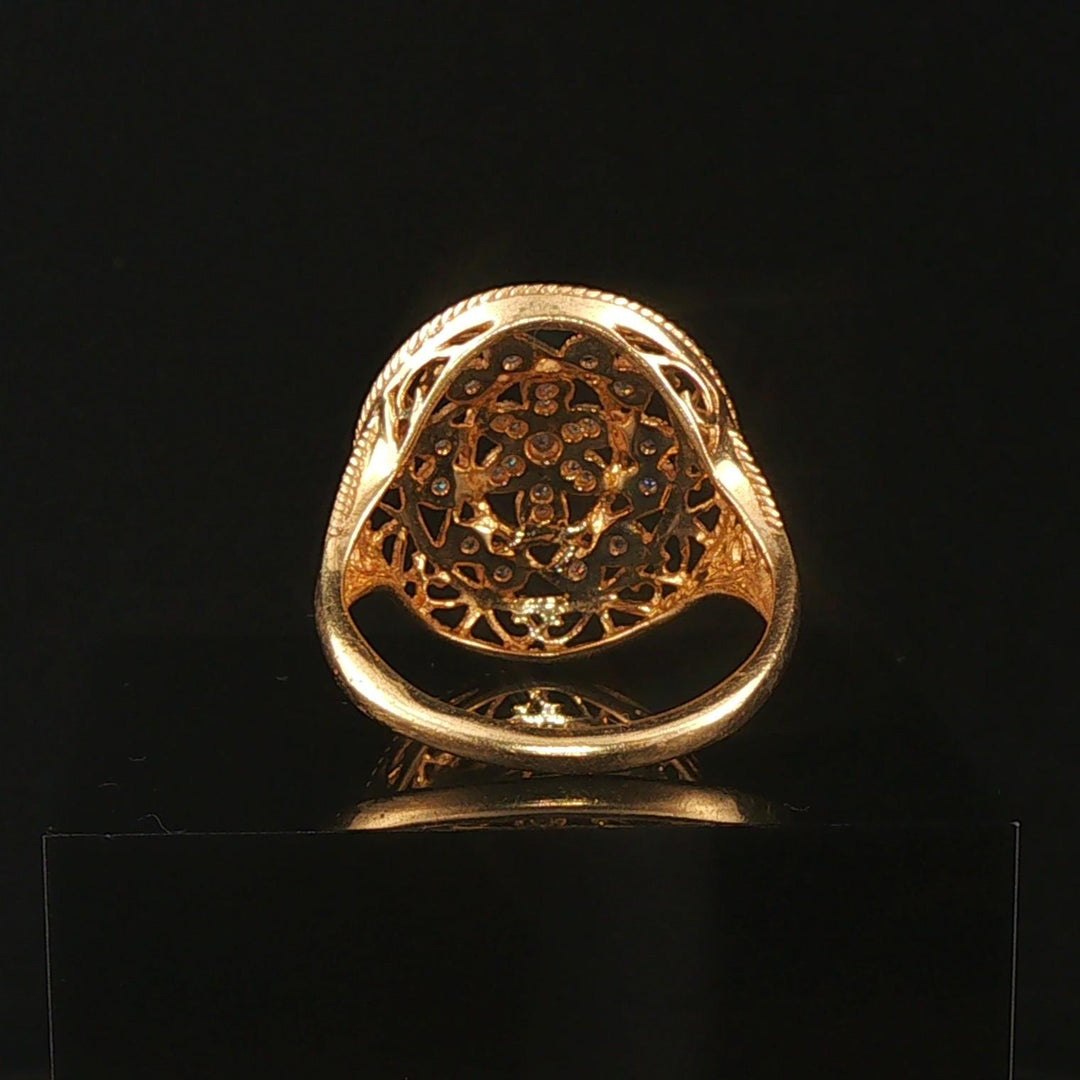 14k Yellow Gold and Diamond Vintage Filigree Oval Ladies Ring Size 8.75