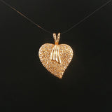 14k Yellow Gold and 0.15cttw Pave Diamond Vintage Heart Pendant 1"