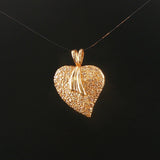 14k Yellow Gold and 0.15cttw Pave Diamond Vintage Heart Pendant 1"