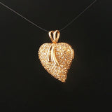 14k Yellow Gold and 0.15cttw Pave Diamond Vintage Heart Pendant 1"