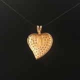 14k Yellow Gold and 0.15cttw Pave Diamond Vintage Heart Pendant 1"