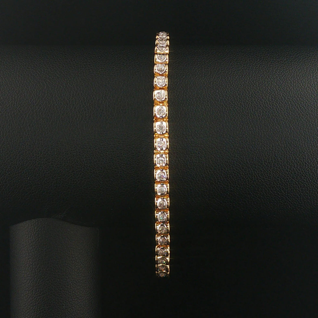 14k Yellow Gold and 1.50cttw Diamond Vintage Solid Link Bracelet 7.25"