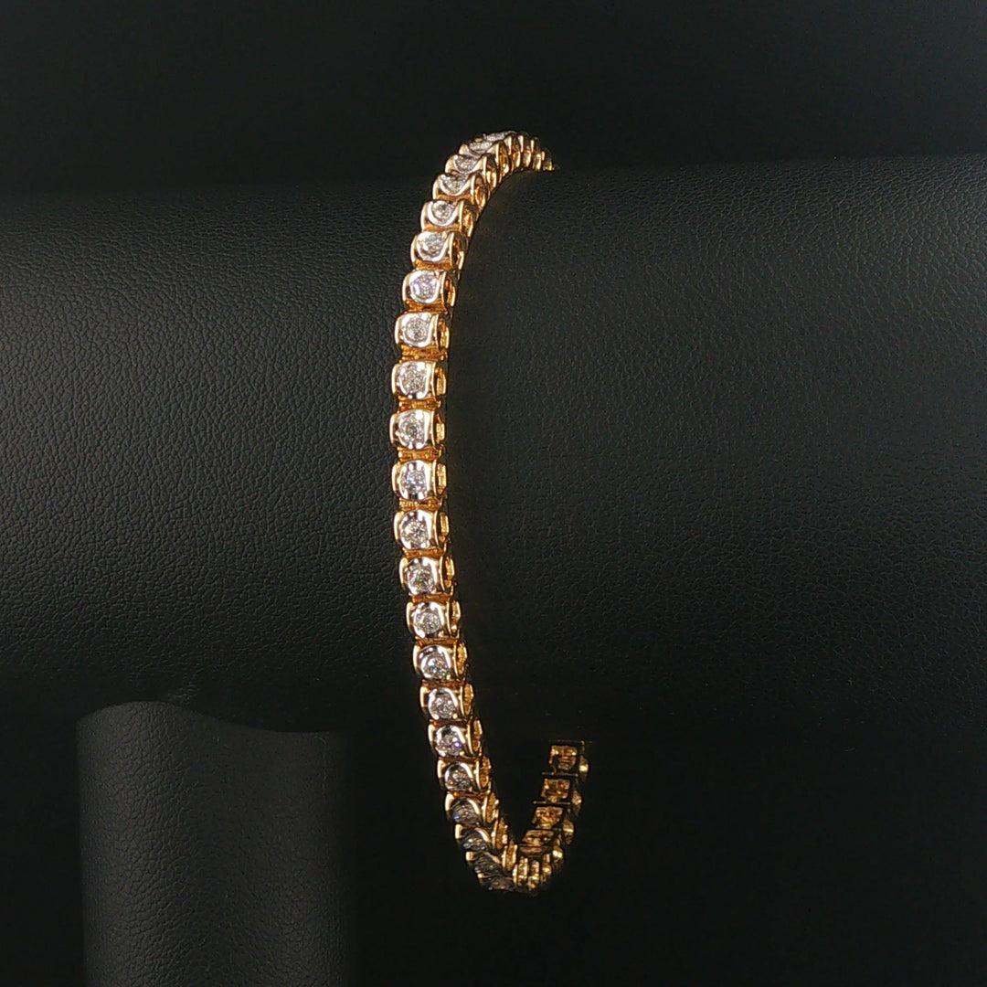 14k Yellow Gold and 1.50cttw Diamond Vintage Solid Link Bracelet 7.25"