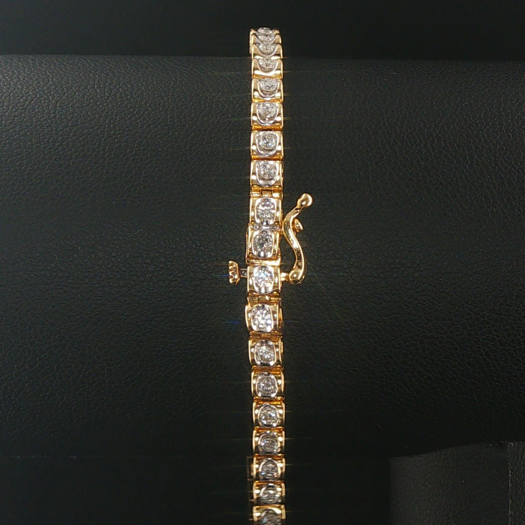 14k Yellow Gold and 1.50cttw Diamond Vintage Solid Link Bracelet 7.25"