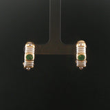 14k Yellow and White Gold Emerald and Diamond Huggie Earrings