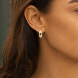 14k Yellow and White Gold Emerald and Diamond Huggie Earrings