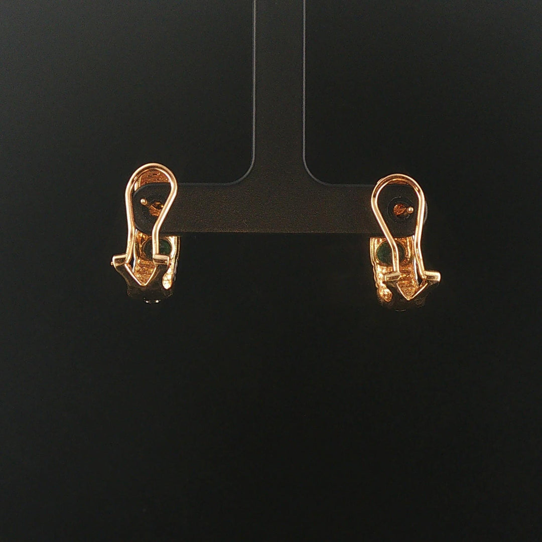 14k Yellow and White Gold Emerald and Diamond Huggie Earrings